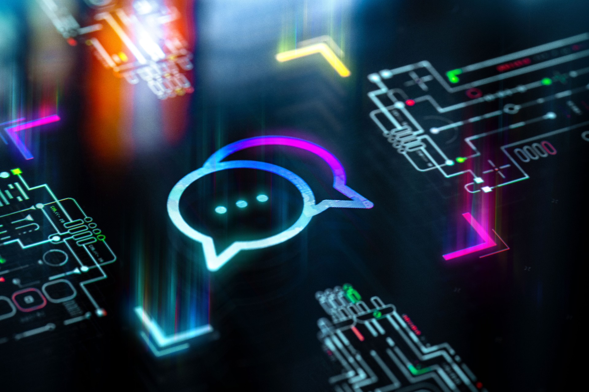 AI chat network concept futuristic background. AI Chatbot evolution and productivity. Futuristic AI Chat icon in world of technological progress and innovation